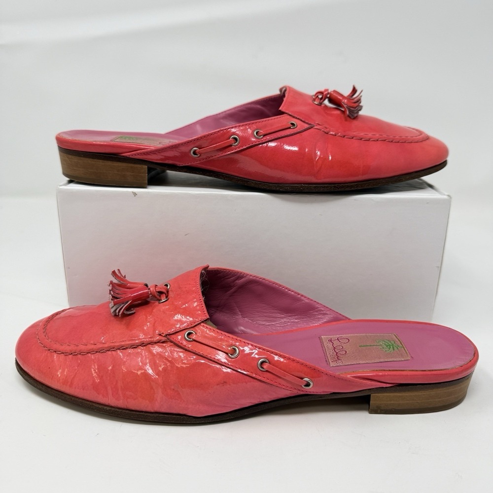 Vintage Lilly Pulitzer Pink Leather Mule Heels Size 8.5 M Made in Italy Tassel